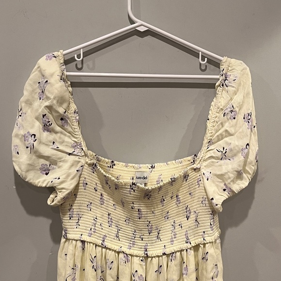 Artizia Sun-deh Yellow Purple Floral Puff Sleeve Sun Dress Womens Size XL NWOT - Picture 3 of 9